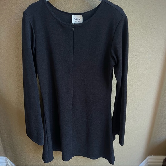 Cleo New York Black Knit Zip Front Long Sleeve Mini Dress To Tunic Size Small - Picture 1 of 4